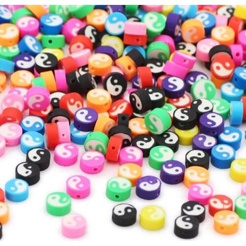 50pcs 10x4MM Mix Color Round Polymer Clay Beads Tai Chi Loose Spacer Beads For Jewelry Making DIY Bracelets Necklace Accessories