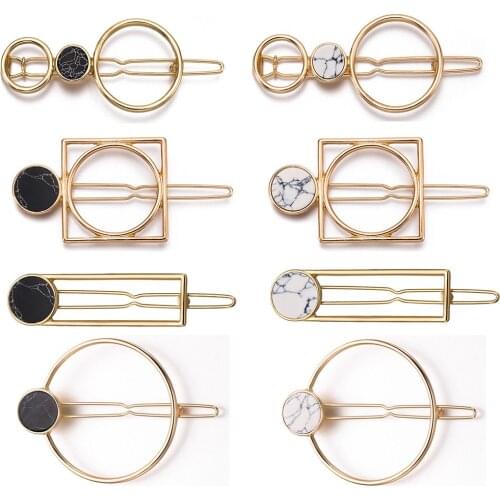 Fashion Women Girls Metal Circle Square Hair Clips Natural Stone Hairpins Barrettes Wedding Hair Clip Accessories Dropshipping