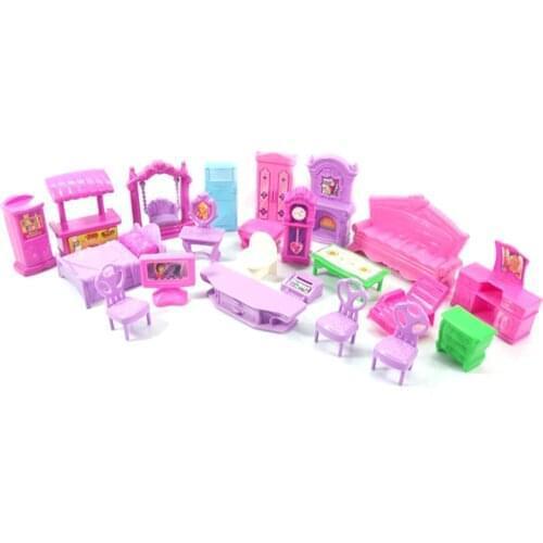 22pcs/pack Dollhouse Furniture Toys Set Miniature For Kids Pretend Play Rooms Set Dressed Pretend Dolls Simulation Toys