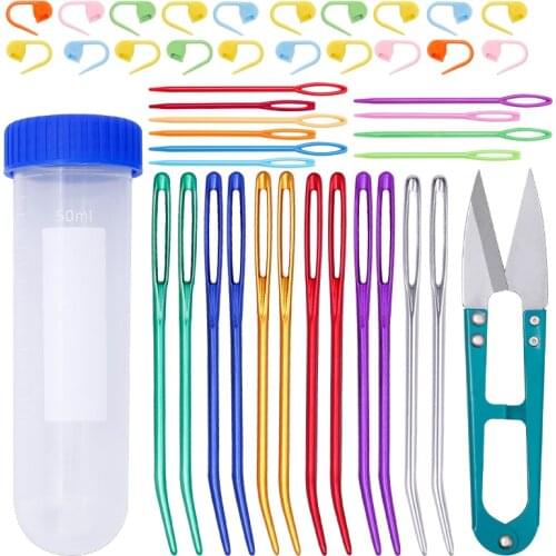 LMDZ Knitting Needle Set Cross Stitch Scissors Plastic Locking Stitch Markers DIY Weave Craft Accessories for Sewing Craft