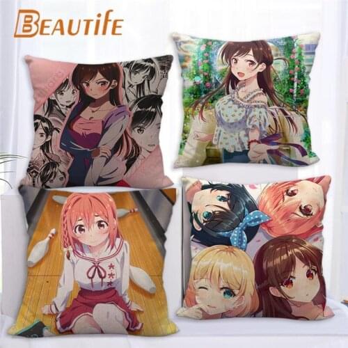 Custom Rent A Girlfriend Animation Girl Pillowcase 45X45cm Wedding Decorative Eco-Friendly Cotton Linen Fabric Pillow Case
