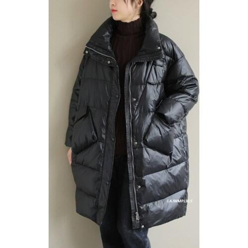 2021 New 90% White Duck Down Jacket Woman Stand Collar Long Coat Winter Loose Down Overcoats Loose Parka Snow Outerwear