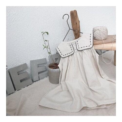 2019 Autumn new items Baby Girls Dresses Summer Preppy Style Linen Cotton Toddlers Kids Sleeveless Dress Children Clothes