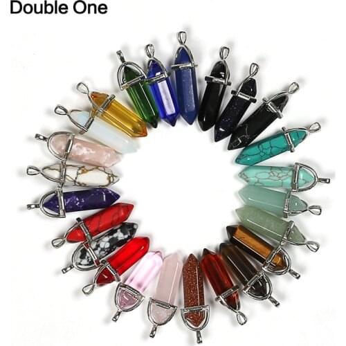Healing Pointed Chakra Pendants Hexagonal Quartz Crystals Bullet Shape Stone DIY Charm Beads for Jewelry Making