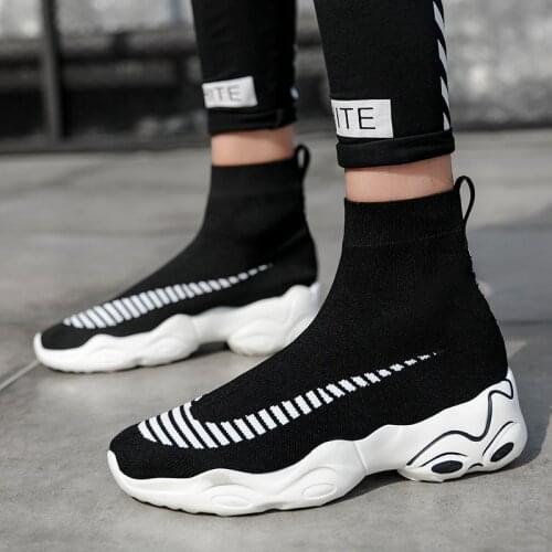 Y214 popular Goods Super light Men Casual Flats Chunky sneakers Unisex Stretch Fabric Breathable High Help Slip-on Socks Shoes