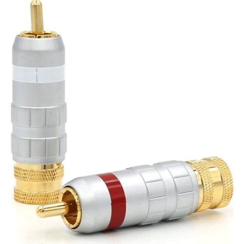 8PCS 24K Gold Plated RCA Plug Screw Locking Wire Solder Male Connector for DIY HIFI RCA interconnect cable Cable