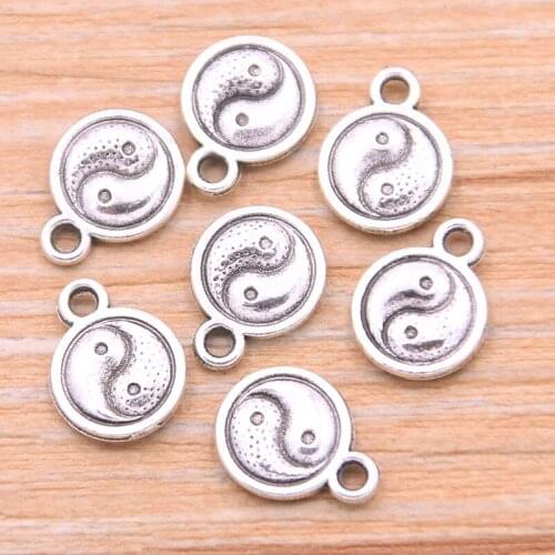 PULCHRITUDE 30Pcs 10mm Small Round Charms Gossip Pattern Pendant Metal Alloy For DIY Jewelry Bracelet Necklace Marking