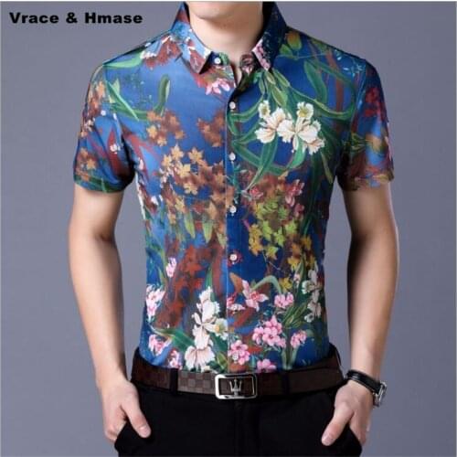NO.1811 Chinese style floral pattern printing fashion short sleeve shirt Summer 2018 New soft and comfortable quality shirt men