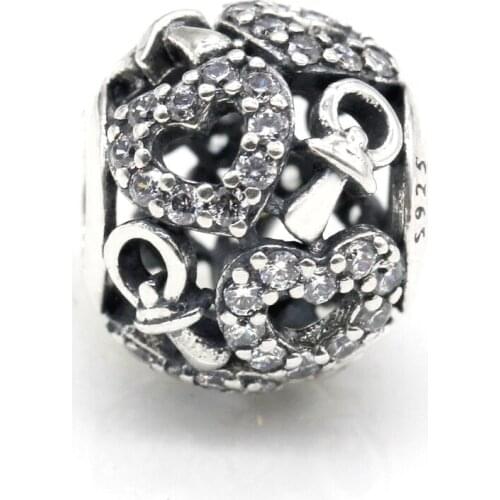 925 Sterling Silver Key of Heart Lock Charm with Clear CZ fit Original Pandora Charm Bracelet&Necklace DIY Jewelry Making
