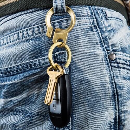 Modern - Brand 2017 Solid Copper Men Keychain with Bottle Opener Key Chain Holder Ring Men Belt Clip Pull Novelty Birthday Gift