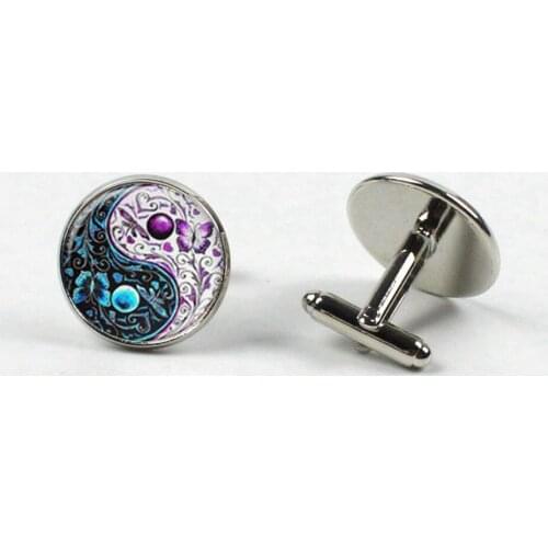 Hot 20mm cabochon glass cufflinks white and black yin and yang art picture jewelry cufflinks