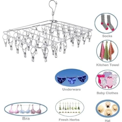 Clothes Drying Rack 52 Clips Stainless Steel Laundry Drying Rack Folding Sock Hanger Underwear Hanger Clothes Hangers