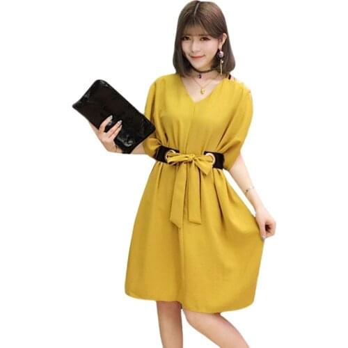 YAGENZ Plus size woman dress With belt Bow Dress Fashion Summer Dresses For Women Clothes Vestidos V-neck Vestido De Mujer 810