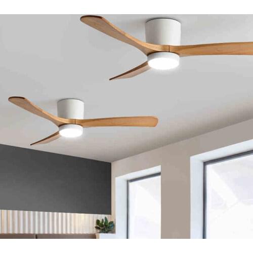 XIUXIU Nordic Solid Wood Silent Ceiling Fans with Light Dining Living Room Bedroom Intelligent Remote Control Low Floor Fan Lamp