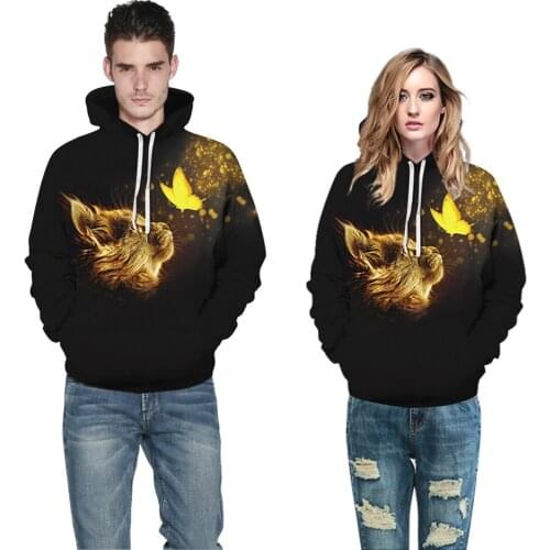 Harajuku Style Men Women 3D Hoodies Animal Cat Butterfly Lion Owl Tiger Paint Fire Leopard Print Hooded Sweatshirt Male Pullover