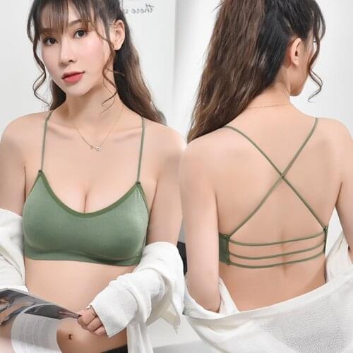 Sling tube top womens bra without steel ring sexy gather wrapped chest strap pad cross beautiful back underwear