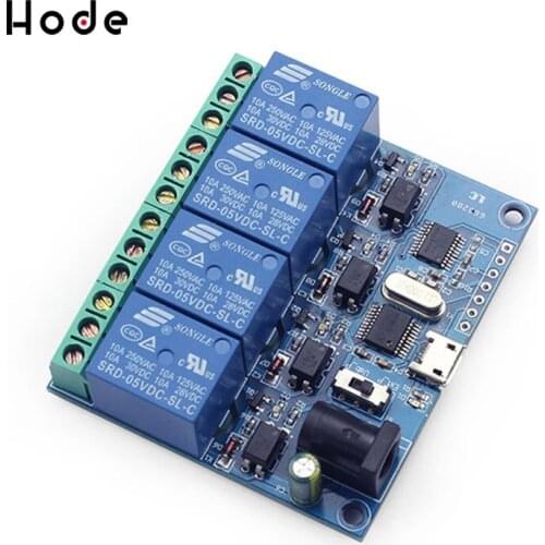 USB 5V 4 Channel Relay Module Smart Switch USB Control Serial Port