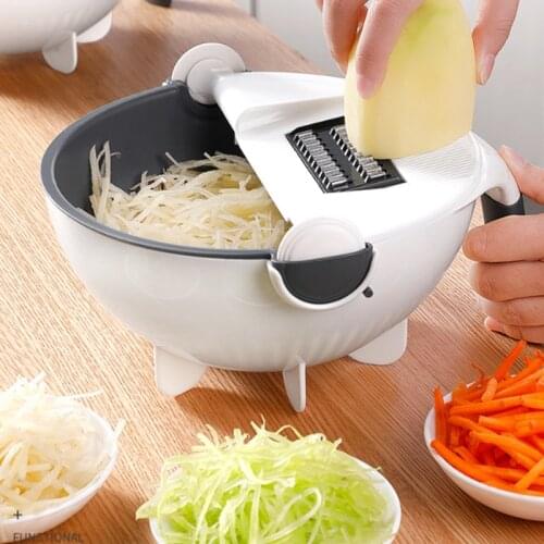 Magic Multifunctional Rotating Vegetable Cutter With Drain Basket, Kitchen Veggie Fruit Crusher, Grater, Slicer, Kitchen Gadget