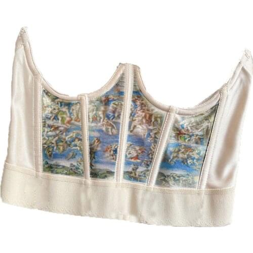 Xingqing Women Y2K Corsets Strapless Vintage Bustiers Graphics Print Body shaper Underbust Streetwear Clubwear Cummerbunds