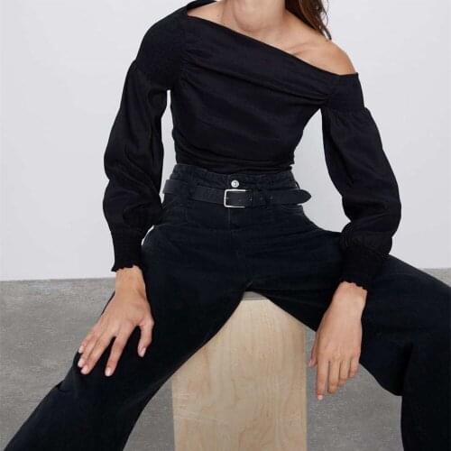 Sexy Strapless Simple Fashion Shirt 2021 Spring Womens New Style Leaking Clavicle Sexy Strapless Bottoming Shirt Asymmetrical