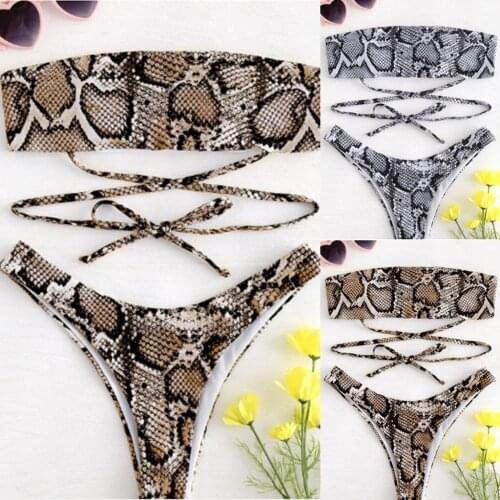 #H30 Women Snake Skin Pattern Bandage Bikini Set Brazilian Bikinis 2020 Mujer Swimwear Women Beachwear Swimming Suit For Women