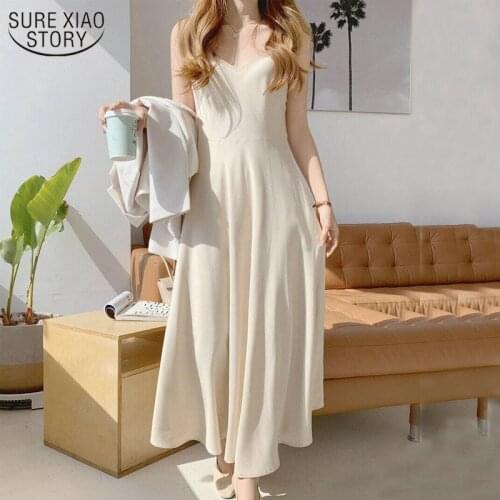 V-Neck Sleeveless Dress for Women Solid Casual Elegant Sexy Party Dress 2021 Korean Chic Style Women Summer Dress Vestido 14023