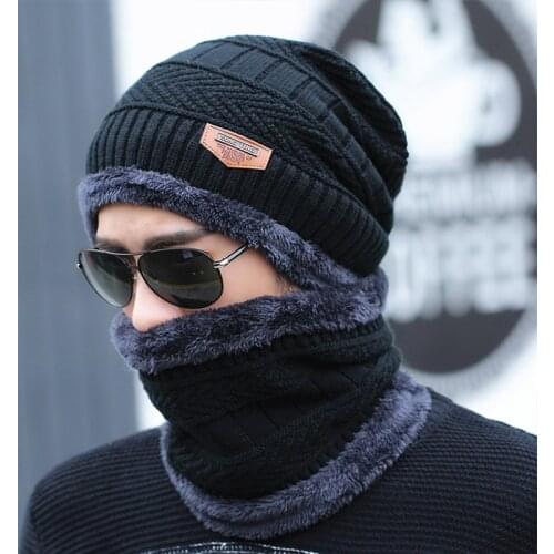 Coral Fleece Winter Hat Beanies Mens Hat Scarf Warm Breathable Wool Knitted Hat For Men Fashion Unisex Knitted Hats Bonnet
