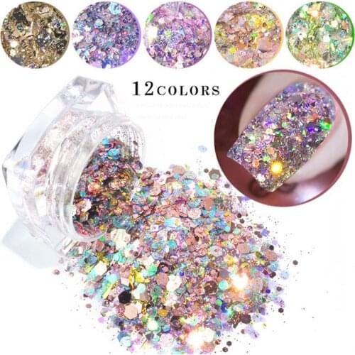 1 Jar Nail Glitter Flakes Hexagon Shaped Ultra-thin Anti-crack Mixed Color Sequins Nails Art Decorations Flakes for Beauty