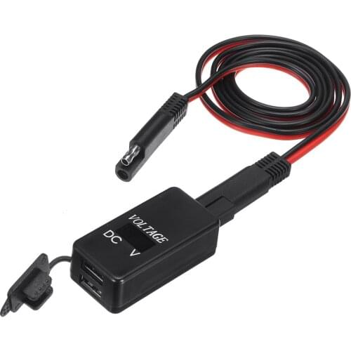 1pc 12V ABS Motorcycle SAE To Dual USB Adapter Cable Phone Charger LED Voltmeter Quick Disconnect Plug For Scooter Auto Moto