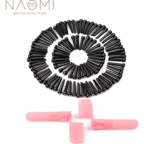 NAOMI 100PCS Acoustic Guitar Pins+ 2PCS Guitar String Winder Peg Guitar Bridge Pins Pink + Black Guitar Parts Accessories New