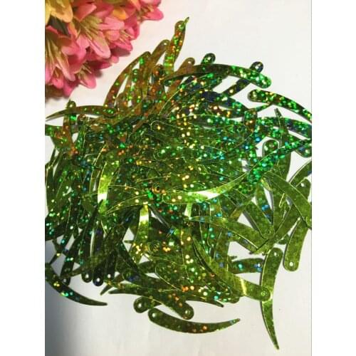 1000pcs Chilli Ivory Shape Sequins 5*32 mm PVC Flat For Crafts Garment Decoration Paillette 1 Hole Laser Light Green