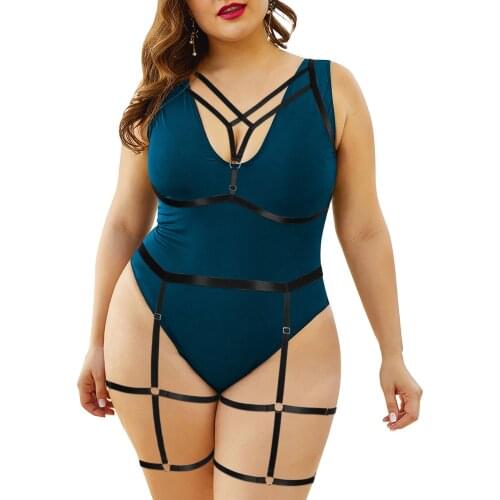 Body Harness Bondage Straps Pentagonal Tops Sexy Underwear Punk Goth Stockings Garter Belts Plus Size Women 2 Pcs Lingerie Set