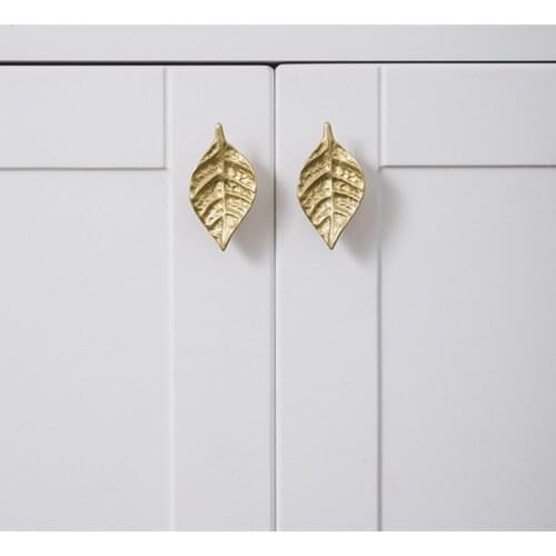 2pcs Leaf Handle /Solid brass Door knob European Furniture Handles Drawer Pulls Kitchen Cabinet gold Knobs and Handles