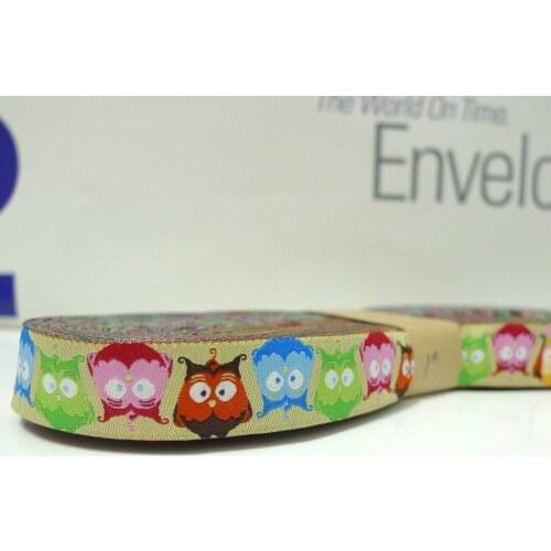 5/8'' 16mm Wide Multi-Color Owls Lime Tone Woven Jacquard Ribbon For Dog Collar Free Shipping