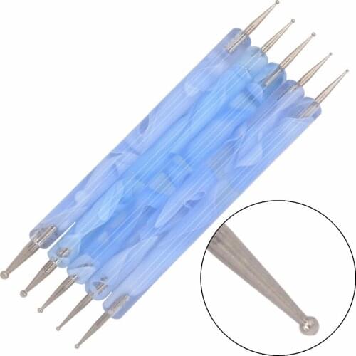 ZKO 5Pcs/Pack 2 way Blue Dotting Marbleizing Painting Pens Nail Art Dot Tools Nails Care Beauty Nails Set 18