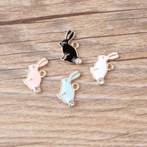 50PCS Cute Colorful Rhinestone Rabbit Pendant Enamel Charm DIY Fashion Personalized Handmade Necklace Keychains Earrings