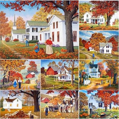 5D DIY Diamond Painting Rural House Scenery Cross Stitch Home Decor Art Picture Full Drill Mosaic Handmade Hobby Embroidery Kits