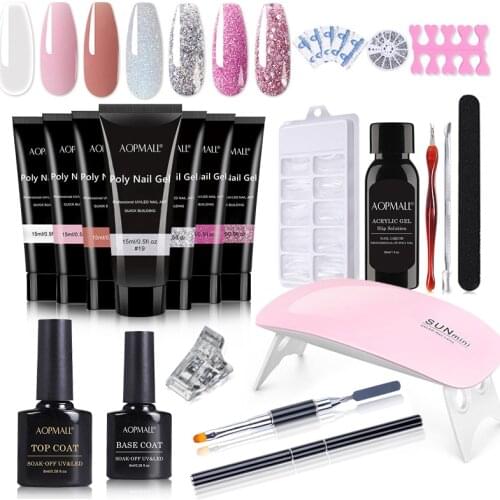 7 Color Poly Nail Gel 20Pcs Starter Nail Kit Fast Building Gel Cuticle Pusher Finger Extend Mold All For Manicure