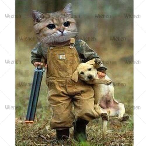 DIY Diamond Painting Cat Hunter Dog Cross Stitch Pictures Full Round Square Diamond Embroidery Crystal Mosaic Painting Sticker