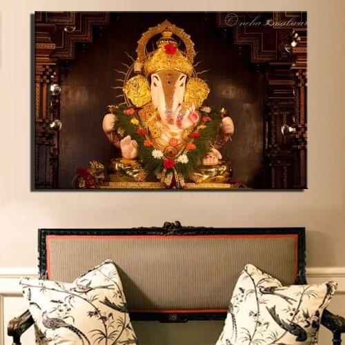 No Frame God Of Wealth Art Canvas Hindu Gods Home Decorative Pictures Cuadros Ganesha Gods Canvas Paintings For Living Room Wall