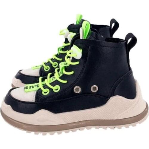 Children Martin Boots 2021 Autumn Genuine Leather Girls Boots Boys Sports Shoes Non-slip Short boots Fashion Black Boot