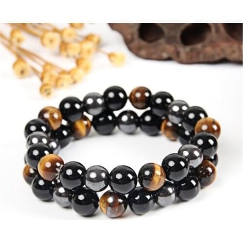 Handmade Natural Stone Bead Bracelet 8mm 10mm Beads Stretchy Chakra Gemstones Healing Obsidian Tiger Eye Bracelet for Women Men