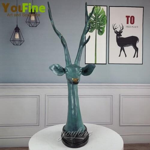 96cm Bronze Deer Head Statue Modern Design Deer Head Sculpture With Marble Base Large Home Decor Bronze Crafts Animal Statues