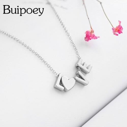 Buipoey Silver Color Letters Heart Charm Necklace For Women Men Diy Simple Letter Name Initials Pendant Necklace Child Gift