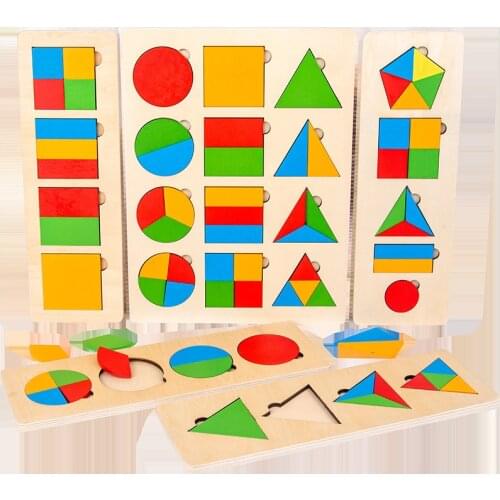 Wooden Geometric Pattern Mosaic Montessori Puzzle Sorting Math Bricks Preschool Learning Educational Game Toys for Children