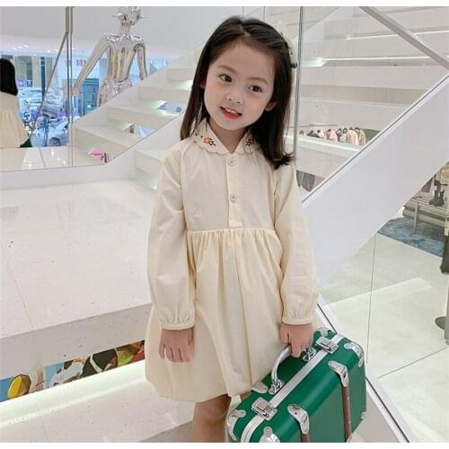 Girls Elegant Spring Autumn Embroidered Shirt Dresses Children Kids Floral Long Sleeve Clothing 2-7 Y Fall Clothes for Kids