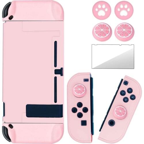 Dockable Switch Protective Housing Shell Case for Nintendo Switch Controllers with Glass Screen Protector Joystick Thumb Grips