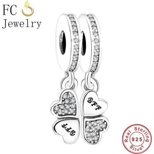 FC Jewelry Fit Original Brand Charm Bracelet Necklace 925 Silver Four-leaf Clover Best Friend Pendant Bead Making Berloque DIY