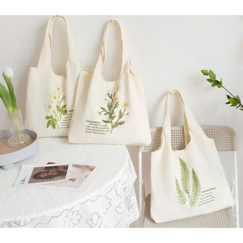 Flower Plant Printed Shoulder Bags Women Handbag Reusable Shopping Bags Casual Canvas Totes Female Shopper New Fashion Sweet