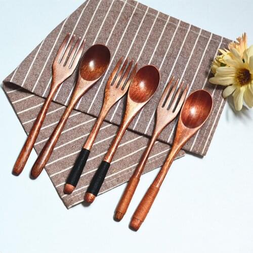 Wooden Long Handle Soup Spoon Honey Stirring Fork Kitchen Cooking Utensil Tool Tableware Spoon Fork Sets Dinnerware Set